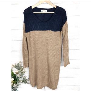 OLIVE & OAK Blue and Tan Sweater Dress